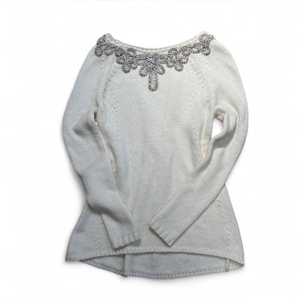 Elegant White Sweater with Lace Detail